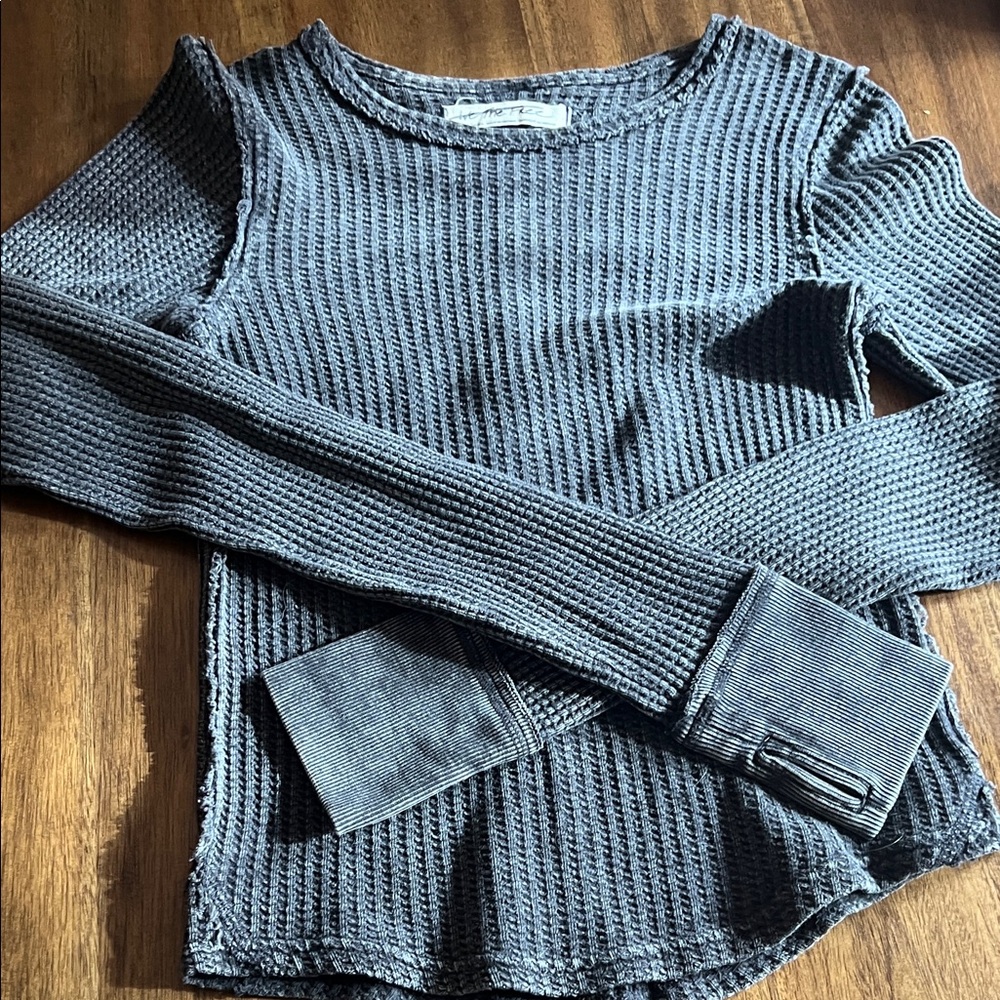 We the Free Gray Waffle Knit thermal